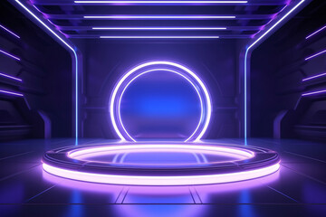 Fototapeta premium Futuristic metaverse empty room product display