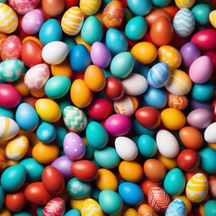 Fototapeta na wymiar top view of a variation of colorful easter eggs,