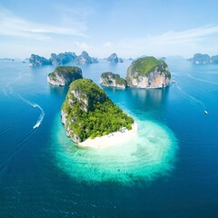 Beautiful crystal clear turquoise blue sea at Ko Tub, Ko Mor and Poda Island - obrazy, fototapety, plakaty