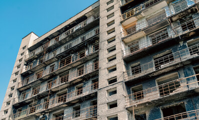 destroyed and burned houses in the city Russia Ukraine war