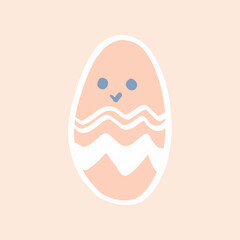 Easter egg, hand-drawn, delicate peach with a white outline, separately