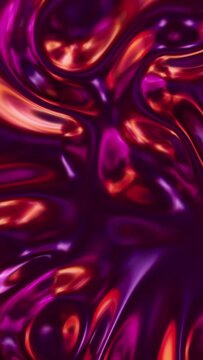 3D animation - Looped animated flowing and swirling abstract texture of metallic and shiny colors in vertical composition format