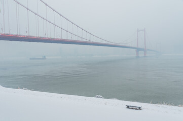 Wuhan Hanyang River Beach and South Mouth park snow scenery
