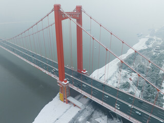 Wuhan Hanyang River Beach and South Mouth park snow scenery
