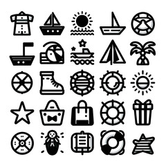 Summer icon set, Hippie icon set, Sharp bold line verson,  stock, white background, Beach Outlined Icon Set, illustration