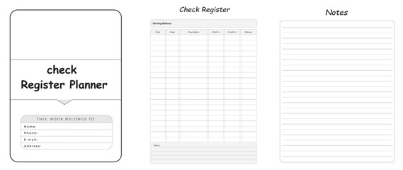 Editable Check Register Planner Kdp Interior printable template Design.