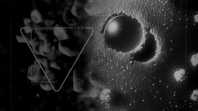 Animation of a damaged and disintegrating cancer cell and hud element with hand over