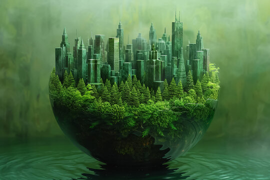 paper art  Green planet Earth of sphere futuristic  Crystal Earth planet green forest city