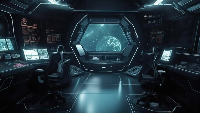 animation - Futuristic spaceship interior control room