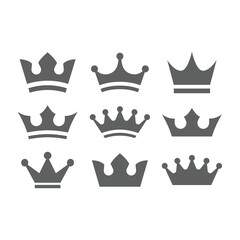 Crown vector icon set. Simple crowns black icons.