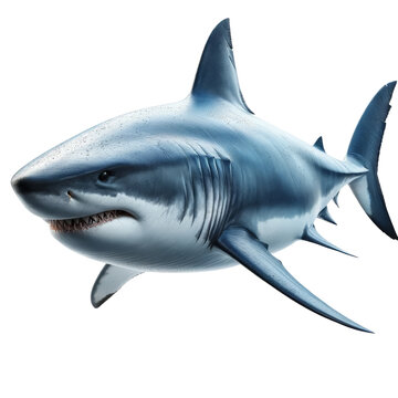 great white shark in a realistic,Animal,nature,clipart,png format,3D rendering illustration,isolated on a transparent background.