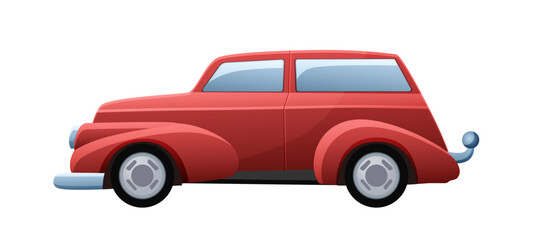 Retro red car, side view of cute vintage vehicle, classic transport vector illustration