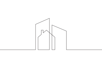 Minimal house logo design. Building structure symbol. Construction of houses.One continuous line . Line art. Minimal single line.White background. One line drawing.