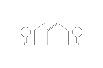 Tree and house. Ecology.Minimal house logo design. Building structure symbol. Construction of houses.One continuous line . Line art. Minimal single line.White background. One line drawing.