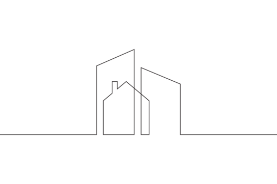 Minimal house logo design. Building structure symbol. Construction of houses.One continuous line . Line art. Minimal single line.White background. One line drawing.
