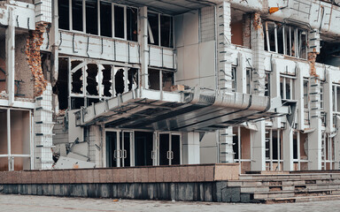 destroyed and burned houses in the city Russia Ukraine war