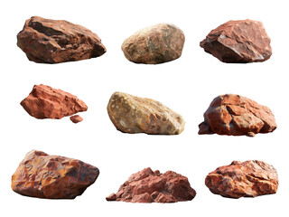 Collection of large redstone boulders isolated on transparent background, Assorted red desert rocks set with realistic textures | Generative AI