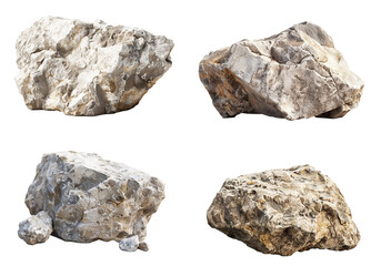 Collection of large limestone boulders isolated on transparent background, Assorted rocks set with realistic textures | Generative AI