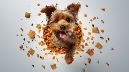 a top view of dog with Bites food on clean background_.jpg