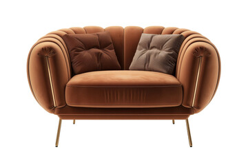 Fototapeta premium Beautiful modern luxury front facing armchair on transparent background, Png format.