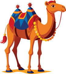 camel vector illustration, Modern Camel Logo Design, A cute cartoon camel  with a saddle, illustrated in a vector