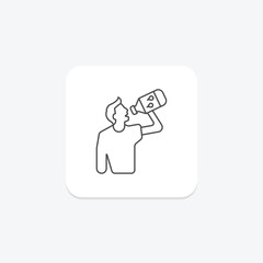 Water Intake icon, intake, hydration, drinking, fluids thinline icon, editable vector icon, pixel perfect, illustrator ai file