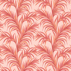 Bright pink fern leaves. Tropical print. Hawaiian seamless pattern.