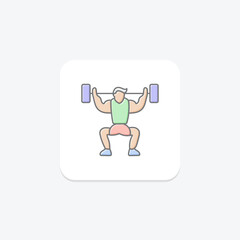 Weightlifting icon, lift, weight, barbell, dumbbell lineal color icon, editable vector icon, pixel perfect, illustrator ai file