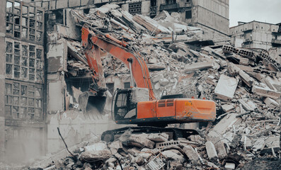 construction equipment destroys affected houses war in Ukraine