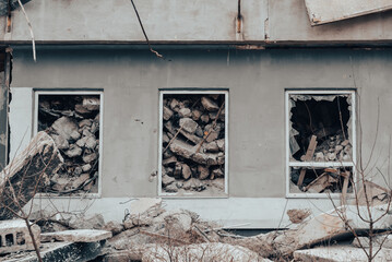 destroyed and burned houses in the city Russia Ukraine war