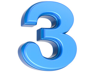 Blue Number 3 3D Rendering
