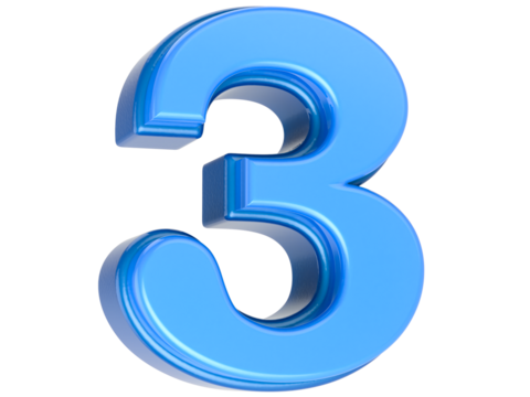 Blue Number 3 3D Rendering