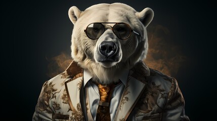 A sophisticated bear dons a tailored suit and stylish glasses, exuding an air of modern elegance.