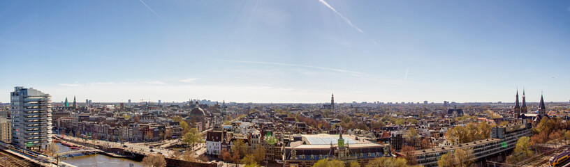 Fototapeta na wymiar Panoramic aerial view of Amsterdam in a beautiful day, The Netherlands 