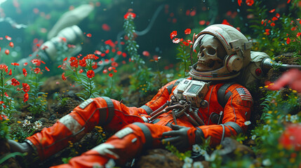 Fallen Astronaut with Skull