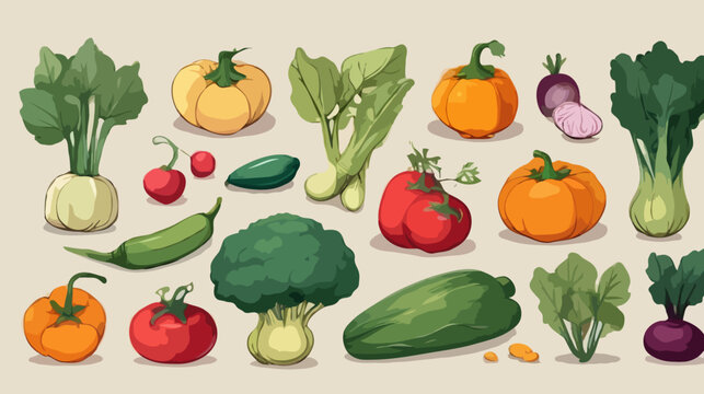 Hand-drawn Simple Vegetable Illustration Set: Cute Food with Green and Yellow Vegetables, Ingredients, Agriculture Crops