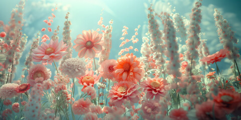 Fototapeta na wymiar Abstract pastel light flowers on a light blue background