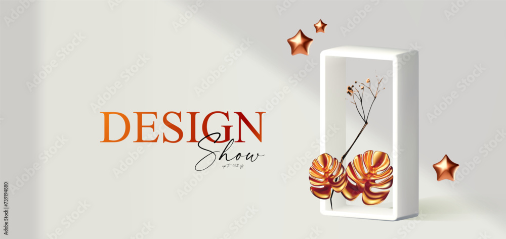 Wall mural 3d realistic product display design template. white scene with podium. elegant vector platform. stag