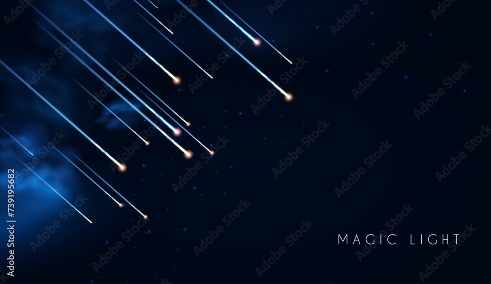 Wall mural abstract background with motion light. space, cosmos, firework and comet light effect. flyin asteroi