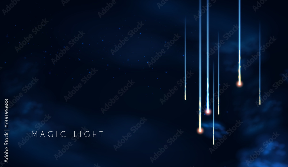 Sticker abstract background with motion light. space, cosmos, firework and comet light effect. flyin asteroi