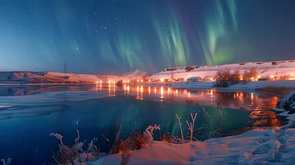 Selbstklebende Fototapeten aurora borealis, northern winter-landscape © Comofoto