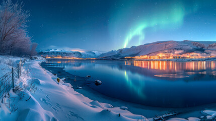 aurora borealis, northern winter-landscape