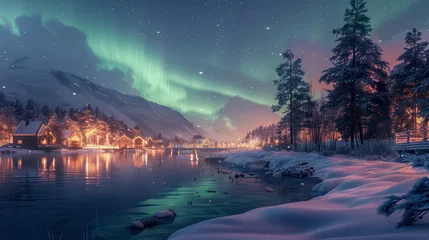 Türaufkleber aurora borealis, northern winter-landscape © Comofoto