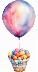 Fototapeta na wymiar Balloons Watercolor Illustration on Transparent Background