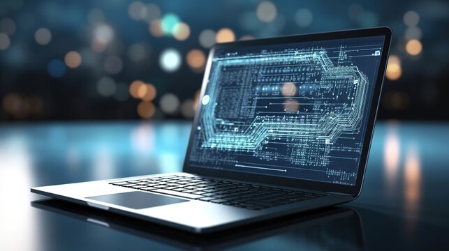 Programming code on a laptop screen for information and computer engineering. Game, web and software developer concept. 