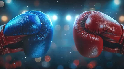 Foto op Aluminium Red and blue gloves in boxing arena place for text  © YamunaART