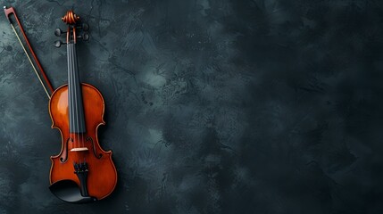 Elegant violin on dark textured background, perfect for musicians and artists. classic stringed instrument display. AI - obrazy, fototapety, plakaty