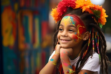 Happy American Kindergartener in Carnival Outfit.