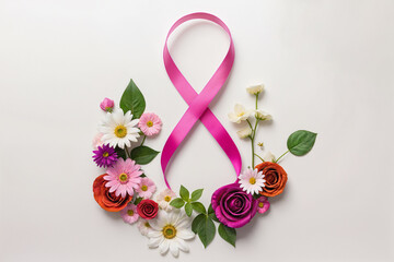 international women's day, march 8, pink ribbon and flower pattern