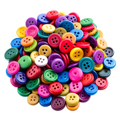Fototapeta na wymiar Pile of Colorful Buttons - Assorted Brightly Colored Sewing Buttons in a Heap, Isolated on White Background for Crafting and Fashion Design Concepts